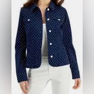 💙🤍💙NWT Charter Club Polka Dot Stretch Jean Jacket